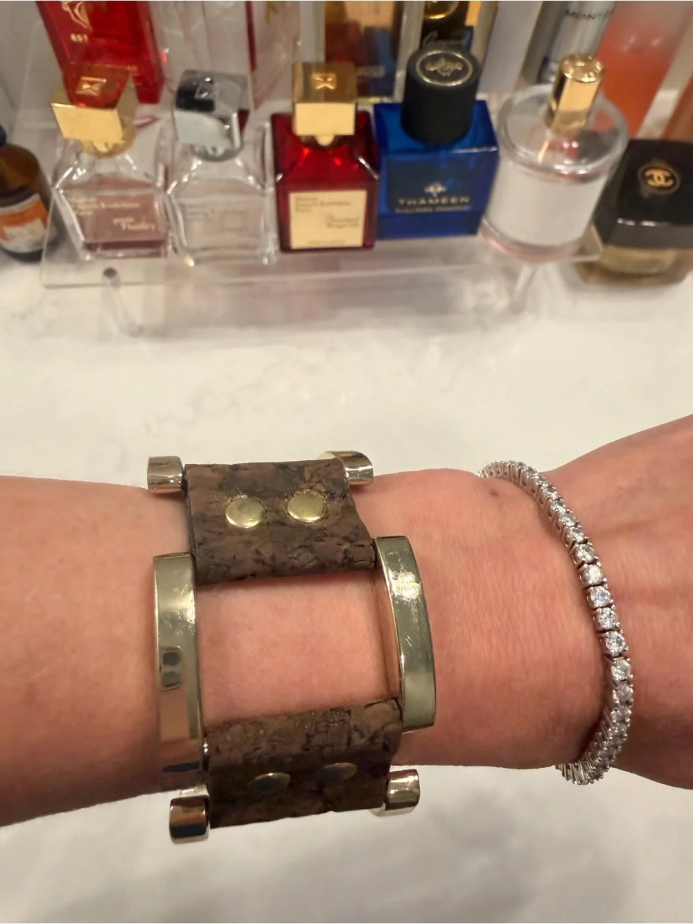 Women's Metal-Accent Leather Bracelet - Brown and Tan